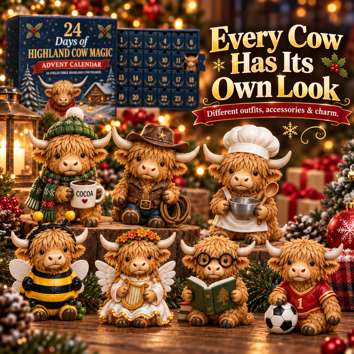 🔥 Last Day 50% OFF! 🐮 24-Day Highland Cow Surprise Advent Calendar 🎄