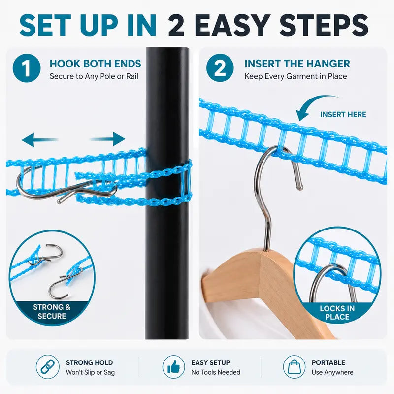 🎁 Portable Non-Slip Clothesline – Windproof Travel Laundry Line for Camping, Hotel & Home