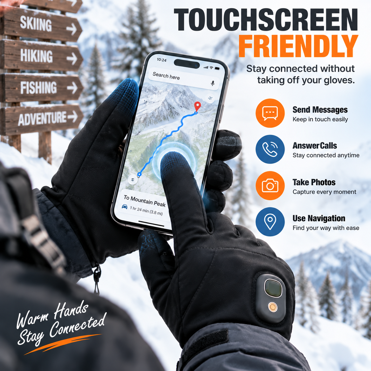 🔥Rechargeable Heated Gloves – Touchscreen Winter Gloves with Adjustable Heat for Skiing, Hiking & Outdoor Use