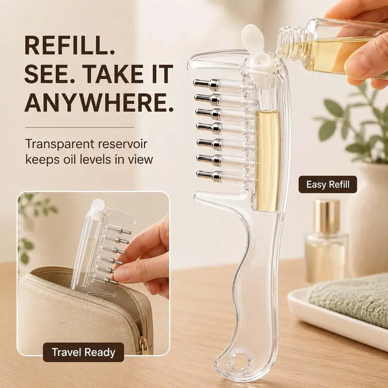 ✨ 2pcs Refillable Scalp Serum Applicator Comb – Mess-Free Rollerball Hair Oil & Scalp Care Tool