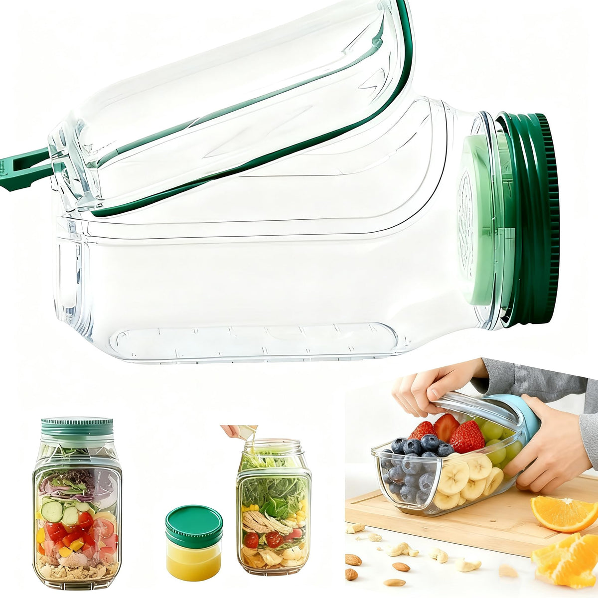 Salad Pod – Leakproof Mason Jar Style Salad Container with Side Hatch Bowl Design