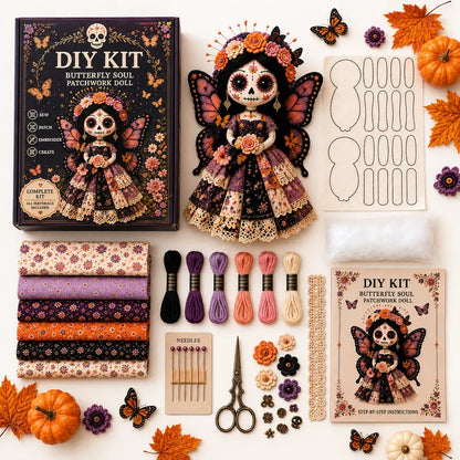 🎃Day of the Dead Patchwork Doll DIY Sewing Kit - Handmade Fabric Doll Craft Kit with Floral Details