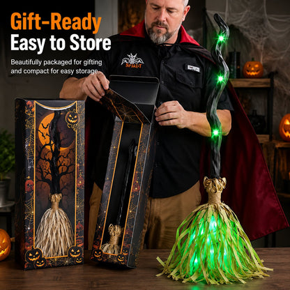 Animated Moving Witch Broom | Halloween Light & Sound Decor