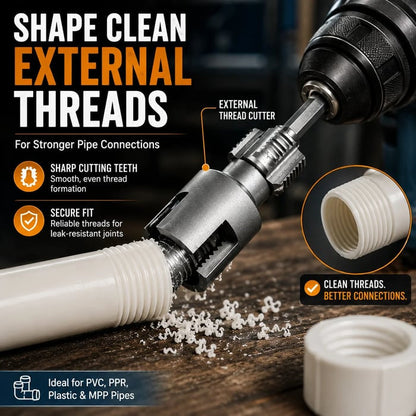 ⚡Drill-Powered Pipe Thread Cutting Bit — Internal & External Threading for 1/2' & 3/4' Plastic Pipes