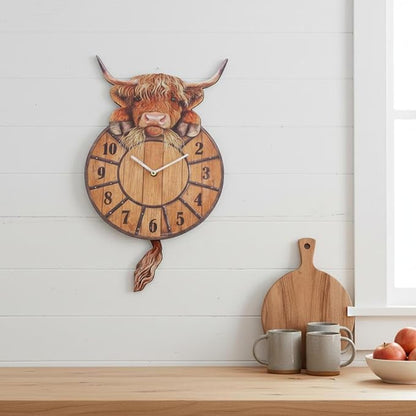 Swinging Tail Highland Cow Wall Clock