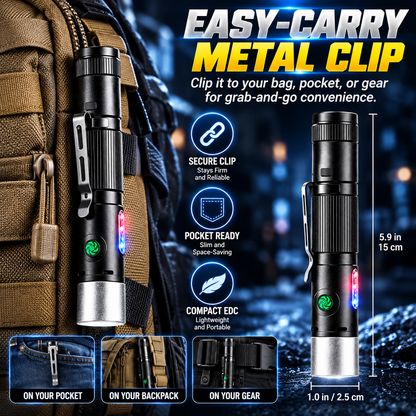 Multi‑Functional Portable Self Defense Flashlight – Rechargeable Electric Deterrent Device with High-Intensity LED & Built-In Alarm