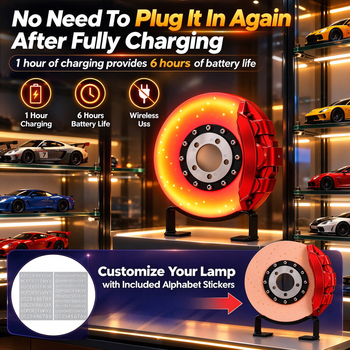 Brake Disc LED Lamp Car Guy Gifts for Men, Red