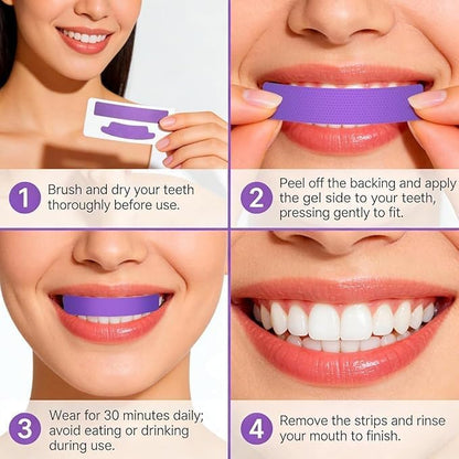 V34 Purple Instant Teeth Whitening Strips Color Correcting Stain Removal 14 Pcs