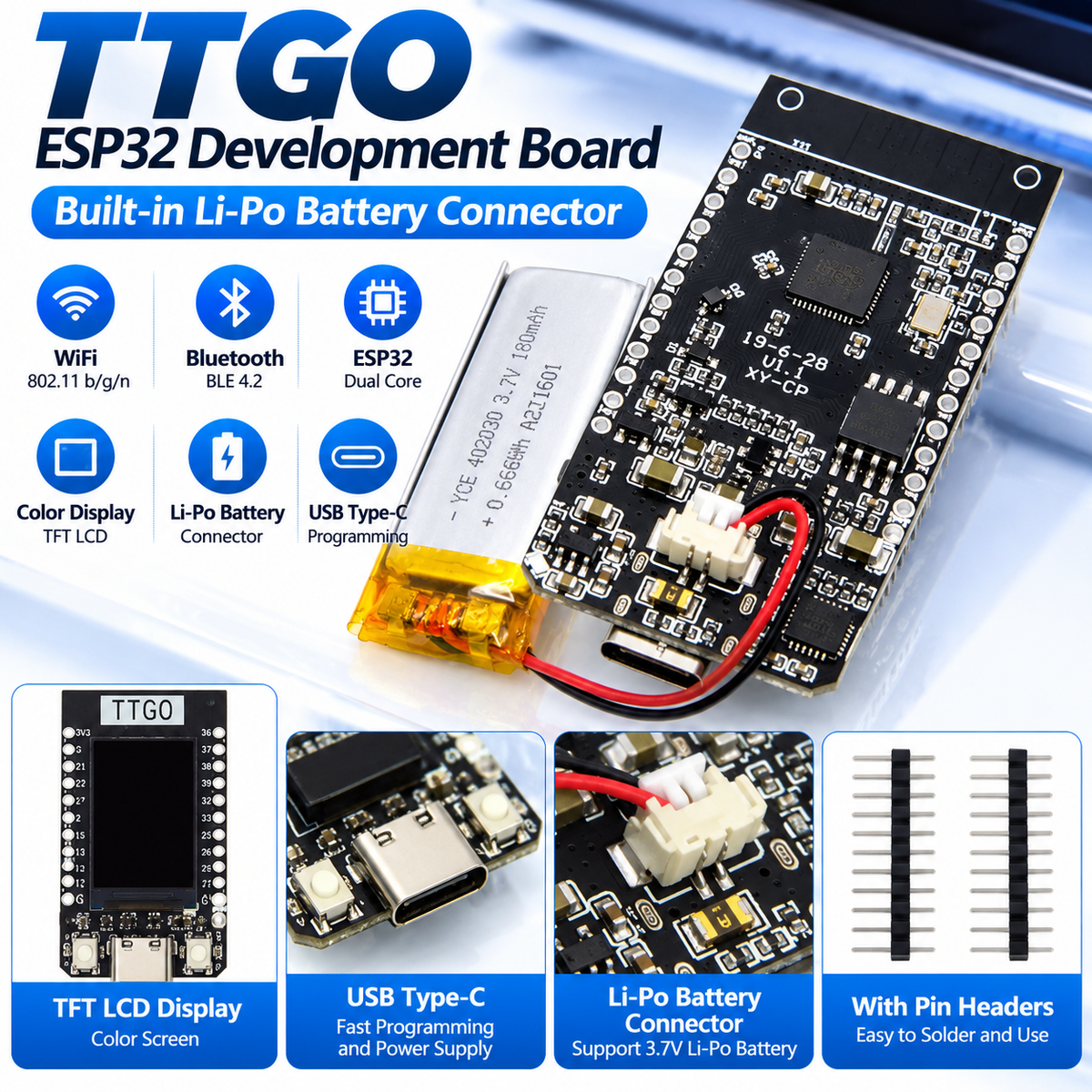TTGO T-Display 4MB ESP32 WiFi Bluetooth Module 1.14 inch Development Board for Arduino