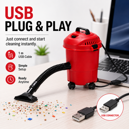 USB Mini Desktop Vacuum Cleaner – Trash Can-Shaped with Universal Wheels