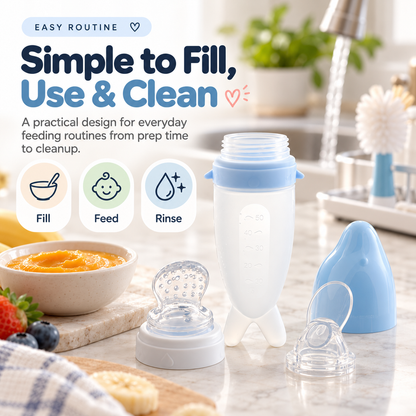 👶💕Soft Squeeze Baby Food Feeder – Refillable Puree Bottle with Protective Cap