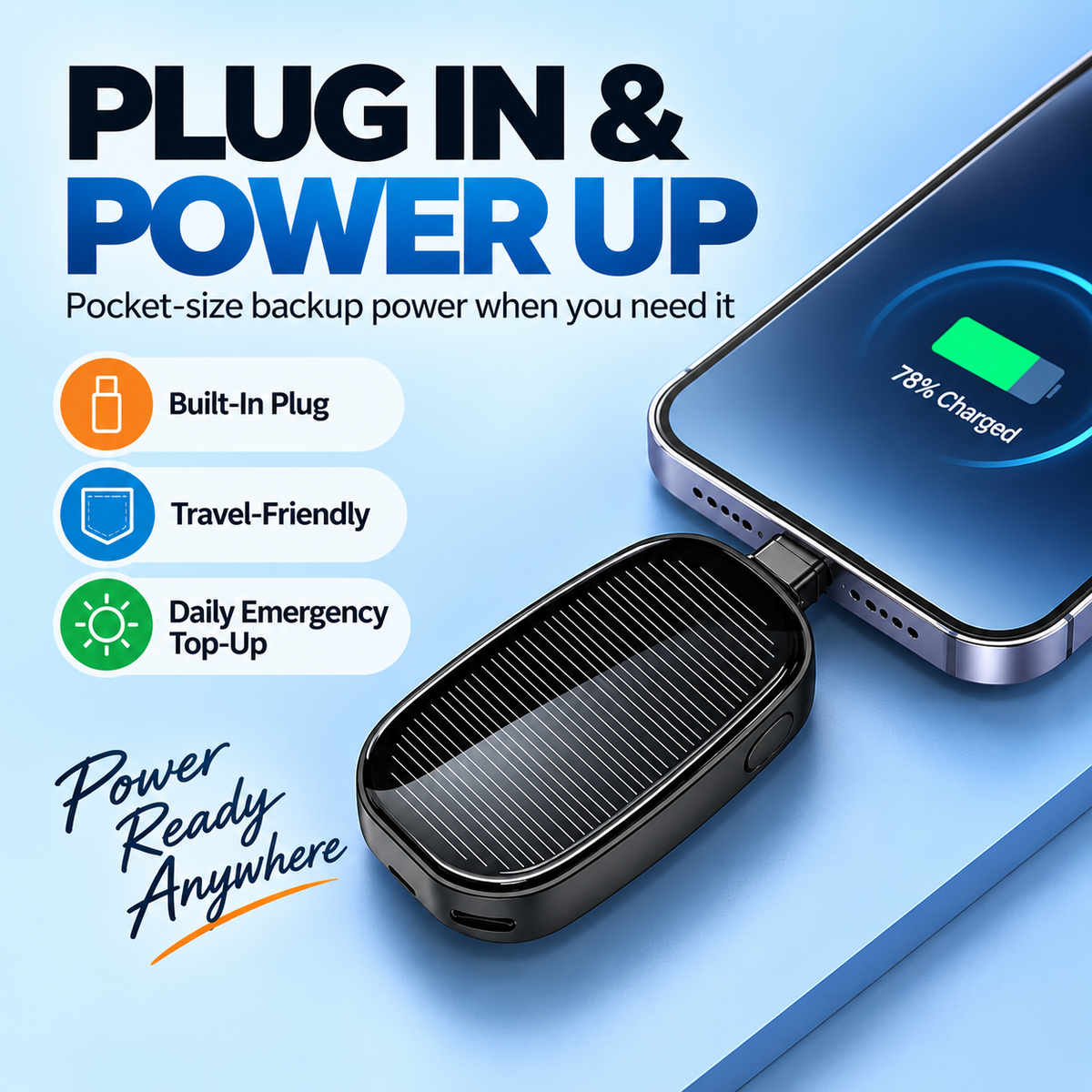 Mini Solar Keychain Power Bank - Portable Emergency Phone Charger