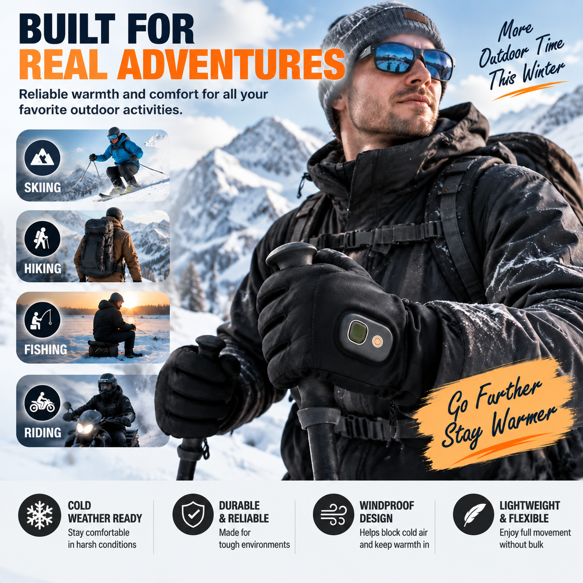 🔥Rechargeable Heated Gloves – Touchscreen Winter Gloves with Adjustable Heat for Skiing, Hiking & Outdoor Use