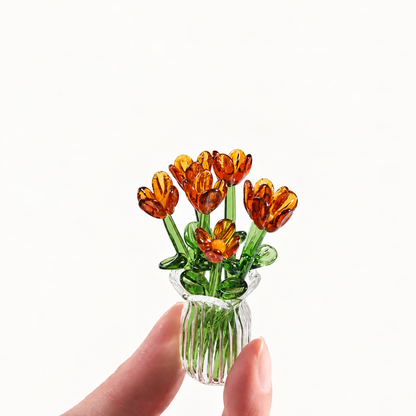 🌹Handcrafted Mini Glass Flower Set with Vase