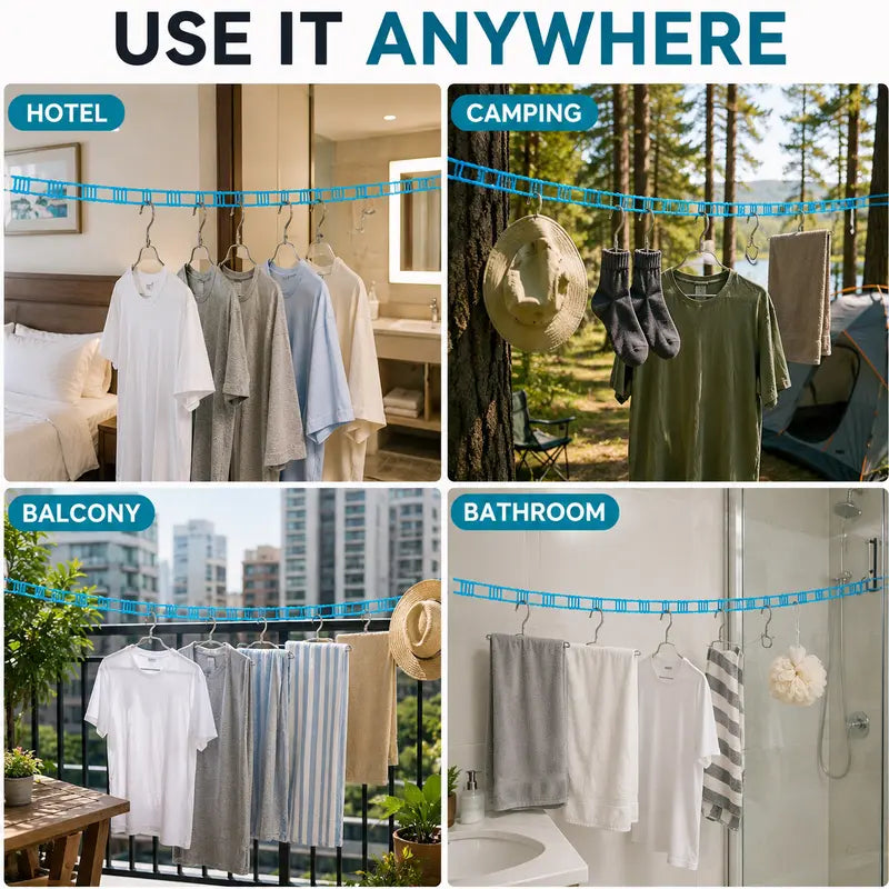 🎁 Portable Non-Slip Clothesline – Windproof Travel Laundry Line for Camping, Hotel & Home