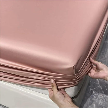 Classic Wrinkle-Resistant Solid Color Satin Bed Set - Luxury Silky Fitted Sheet, Flat Sheet