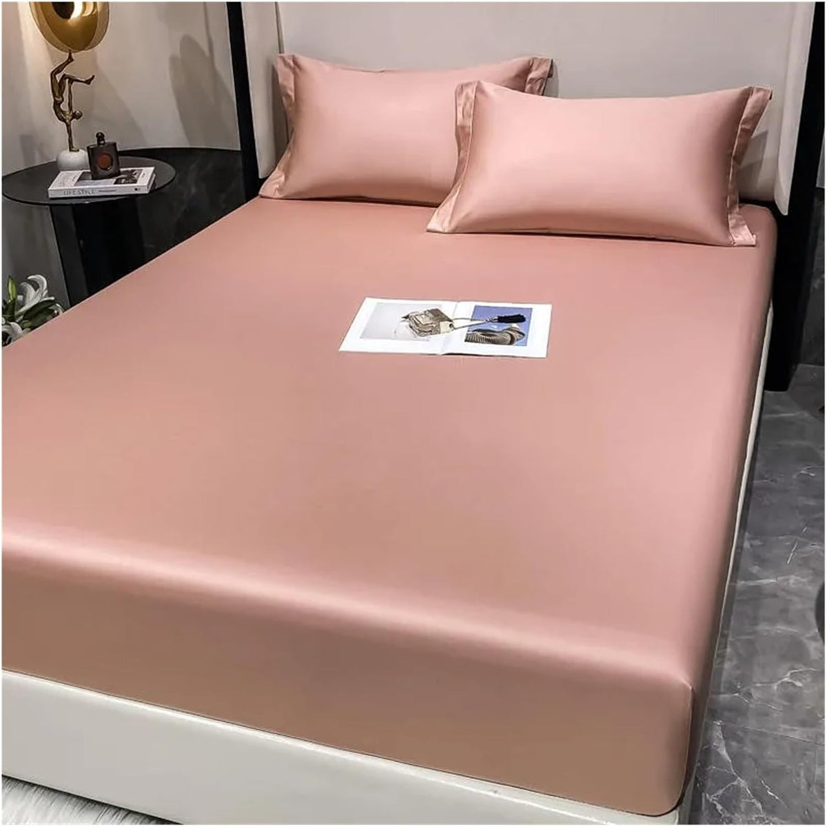 Classic Wrinkle-Resistant Solid Color Satin Bed Set - Luxury Silky Fitted Sheet, Flat Sheet