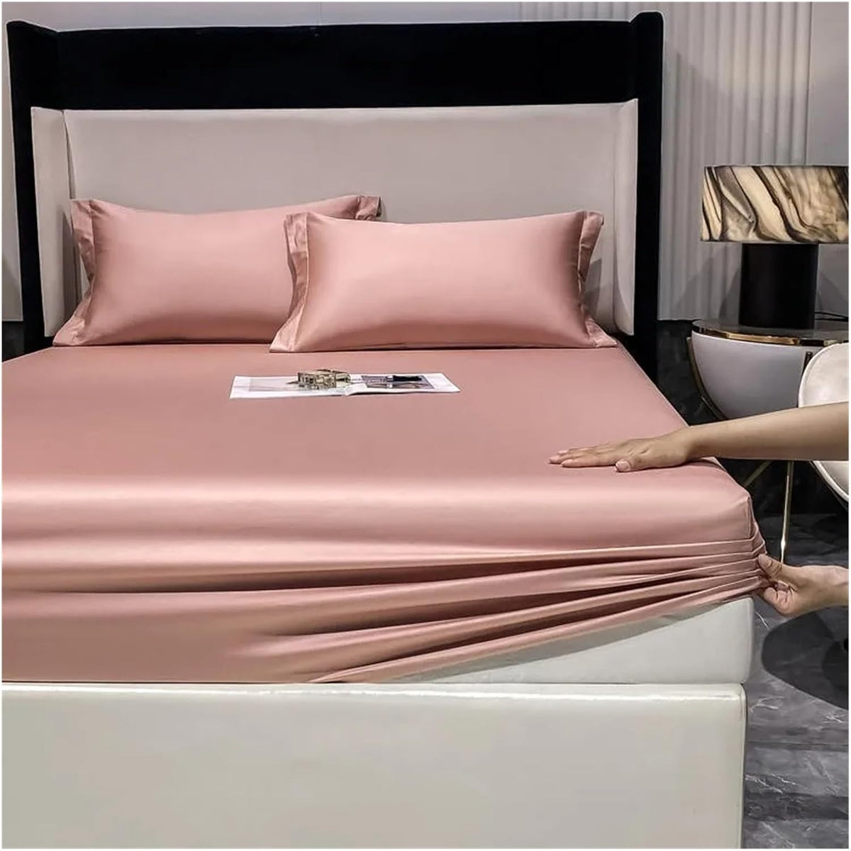 Classic Wrinkle-Resistant Solid Color Satin Bed Set - Luxury Silky Fitted Sheet, Flat Sheet