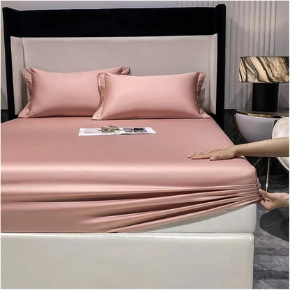 Classic Wrinkle-Resistant Solid Color Satin Bed Set - Luxury Silky Fitted Sheet, Flat Sheet