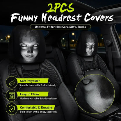 “Scary Face” Headrest Cover, Spooky-Style Stretchable Headrest Protector