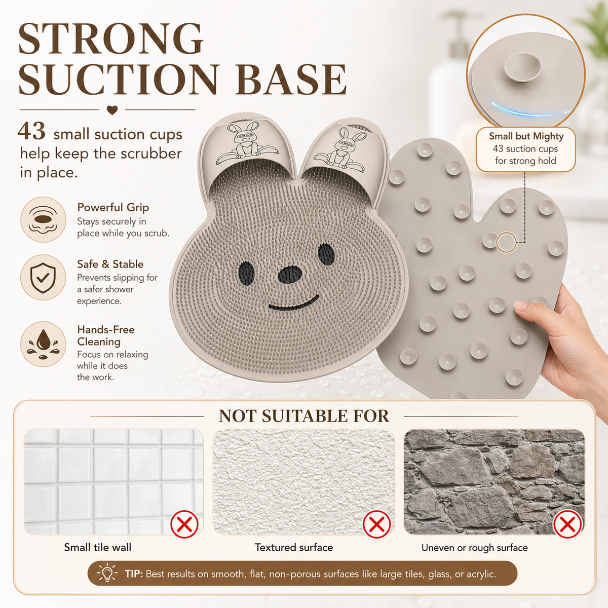 Rabbit Silicone Foot Scrubber Non-Slip Pad for Bath