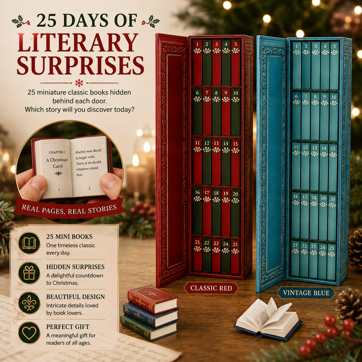 📚 25-Day Book Advent Calendar – 25 Openable Mini Book