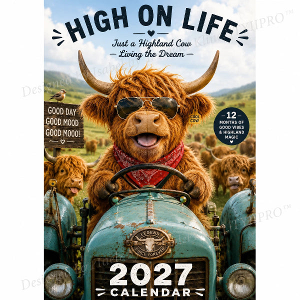 2027 Funny Highland Cow Wall Calendar