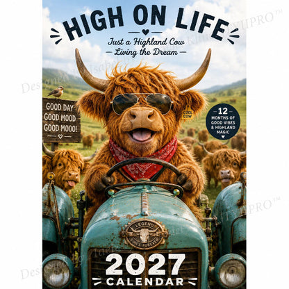 2027 Funny Highland Cow Wall Calendar