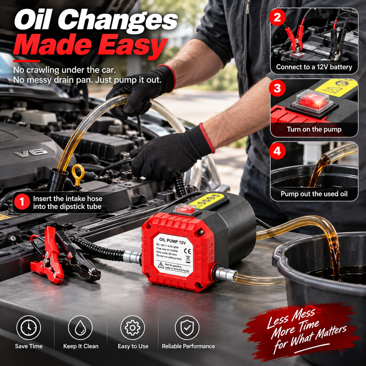 🔧 12V 80W Electric Oil Extractor Pump – Fast, Cleaner Oil Changes🔥
