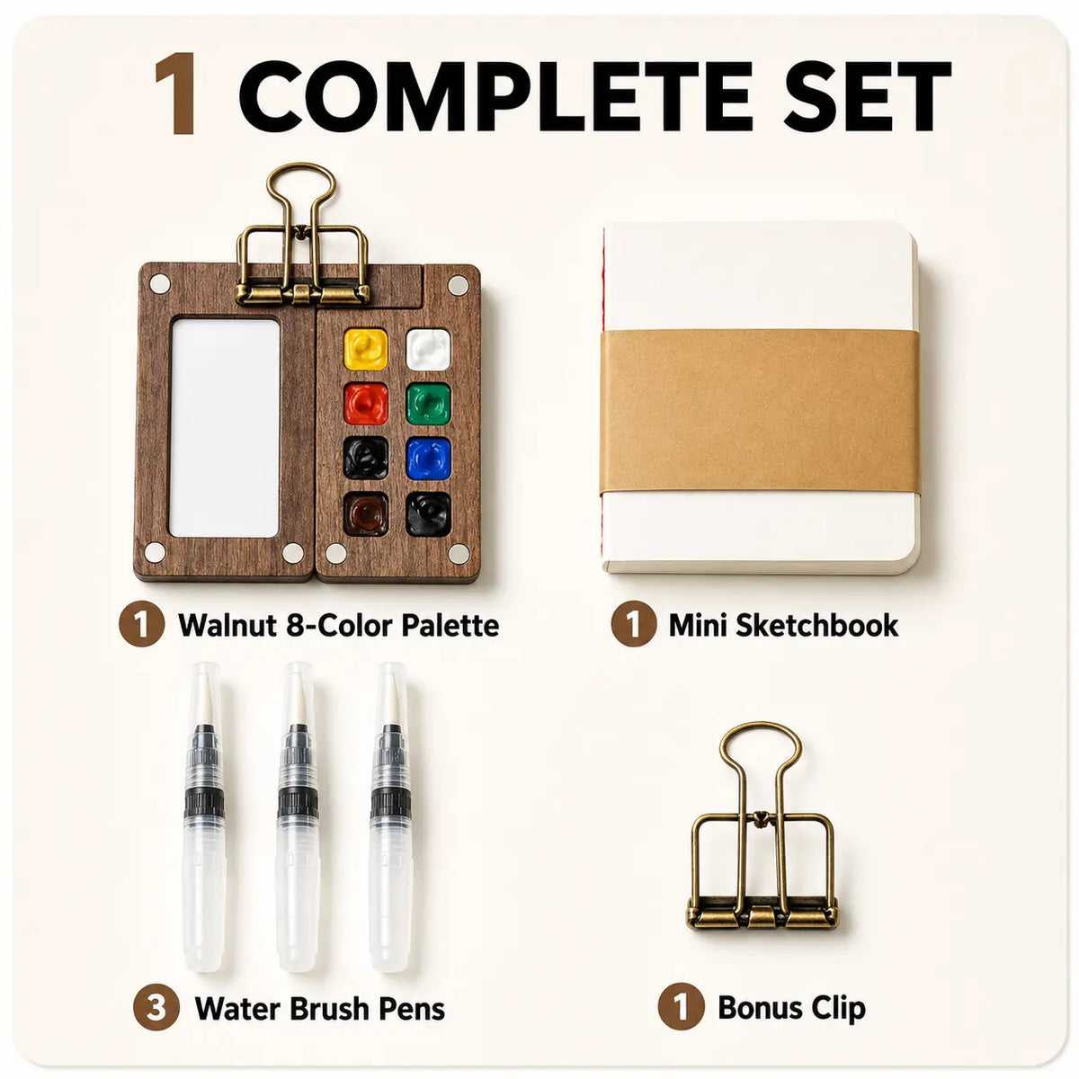 Walnut Wood Mini Watercolor Palette Kit