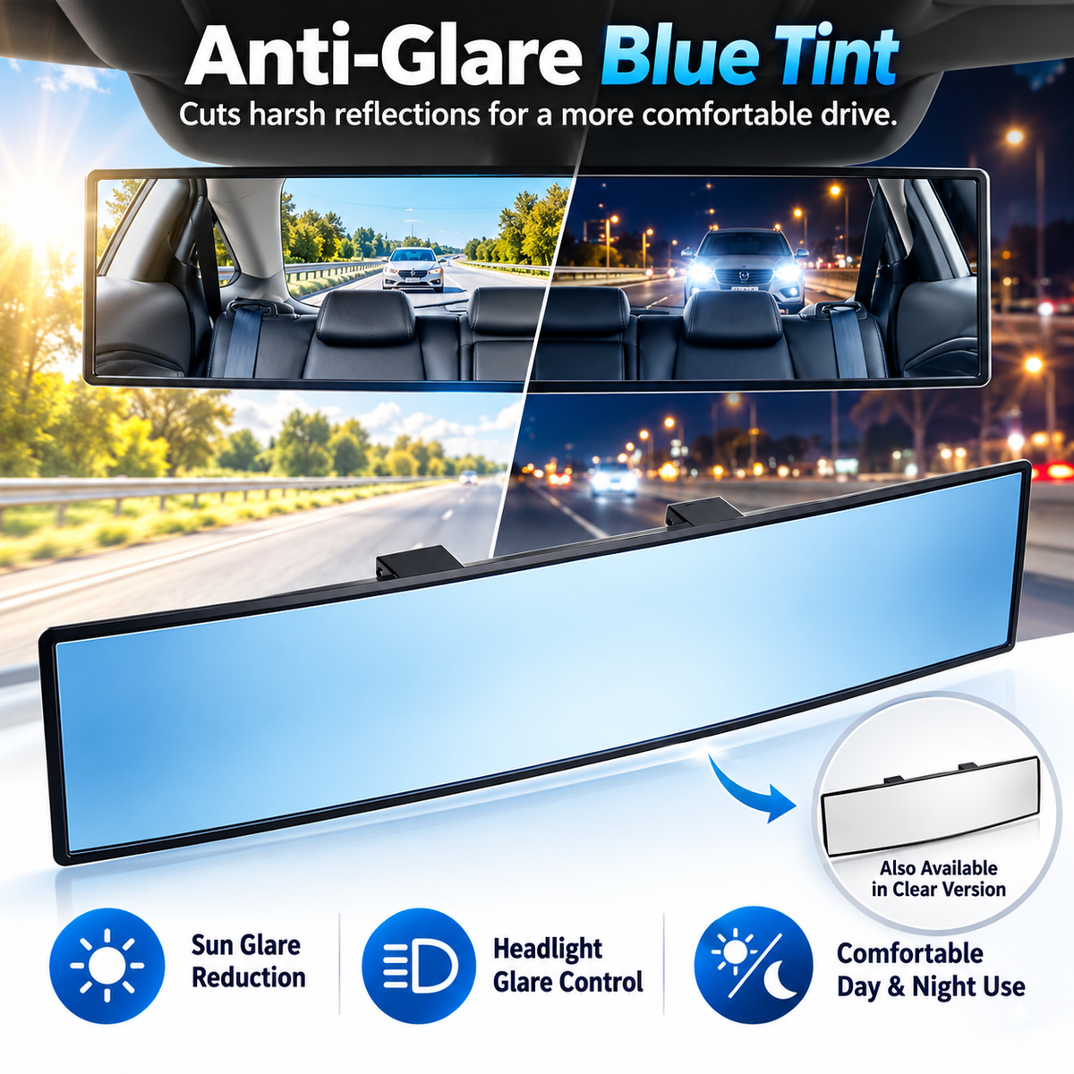 🚗 Panoramic Rearview Mirror · Eliminate Blind Spots Instantly