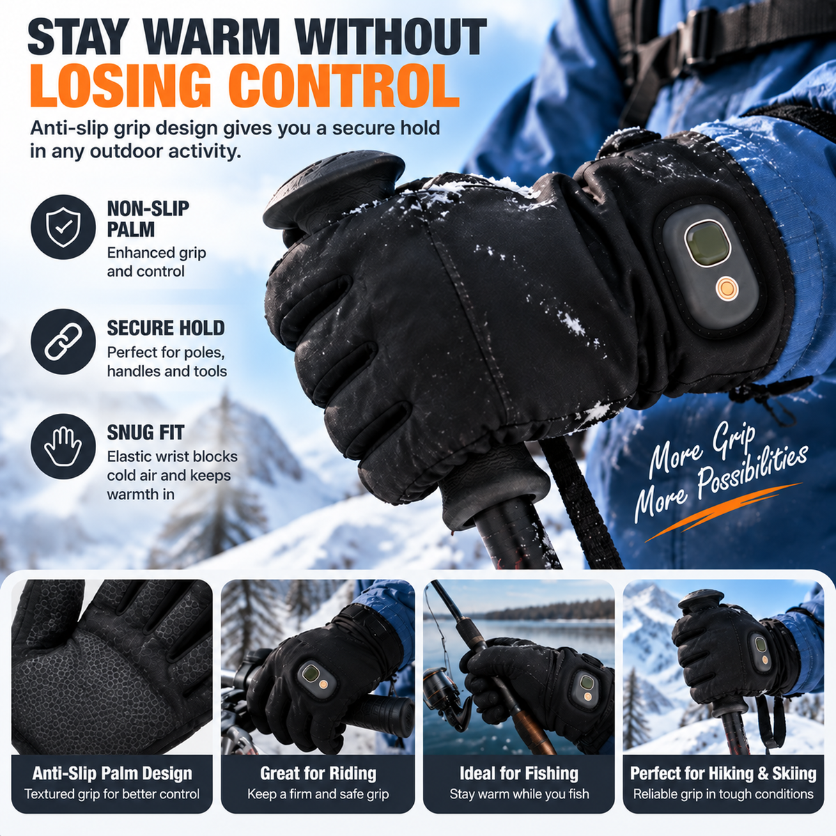 🔥Rechargeable Heated Gloves – Touchscreen Winter Gloves with Adjustable Heat for Skiing, Hiking & Outdoor Use