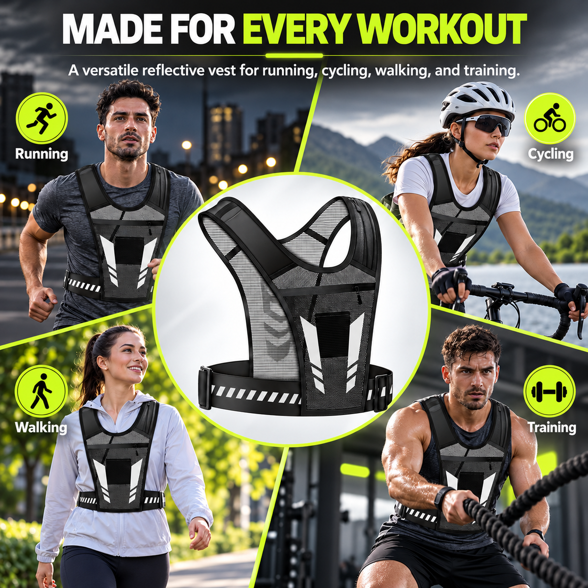 Hands-free reflective running vest