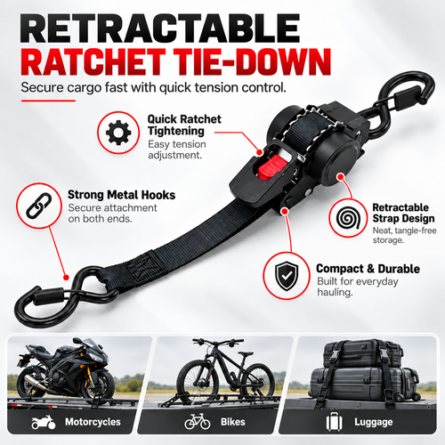Automatic Retractable Ratchet Tie-Down Strap – 700kg Load Capacity