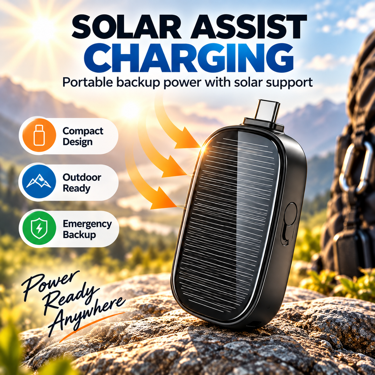 Mini Solar Keychain Power Bank - Portable Emergency Phone Charger