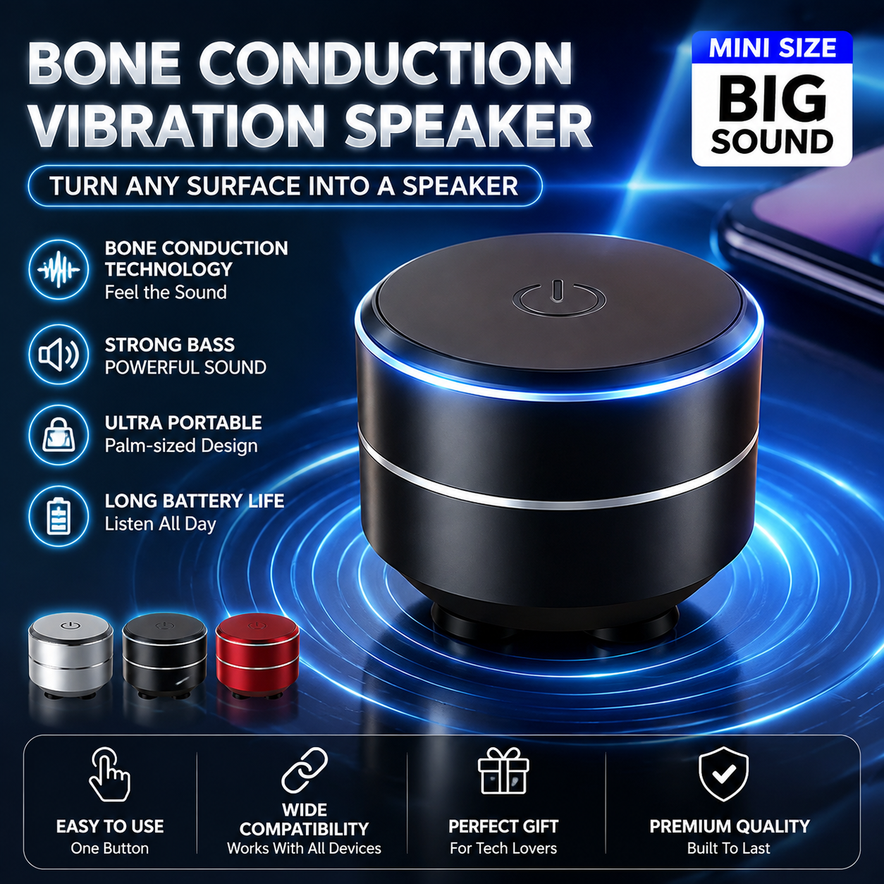 Bone Conduction Resonance Aluminum Alloy High-Power Vibration Bluetooth Speaker