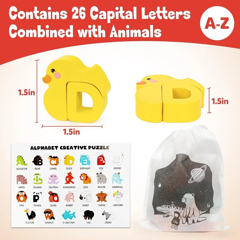🔤 26-Piece Wooden Letter & Animal Matching Toy