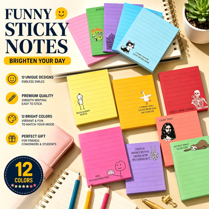 12 Pcs Funny Sticky Notes for Work 4x3 Inches Sarcastic Self Adhesive Notepads