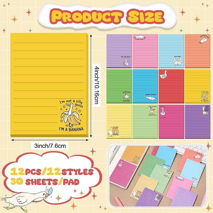 12 Pcs Funny Sticky Notes for Work 4x3 Inches Sarcastic Self Adhesive Notepads