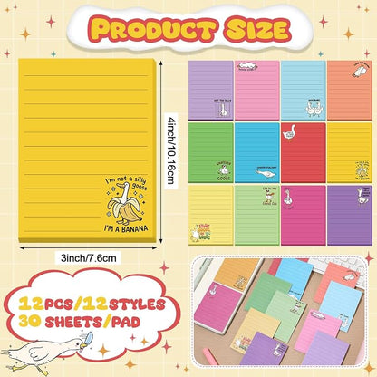 12 Pcs Funny Sticky Notes for Work 4x3 Inches Sarcastic Self Adhesive Notepads