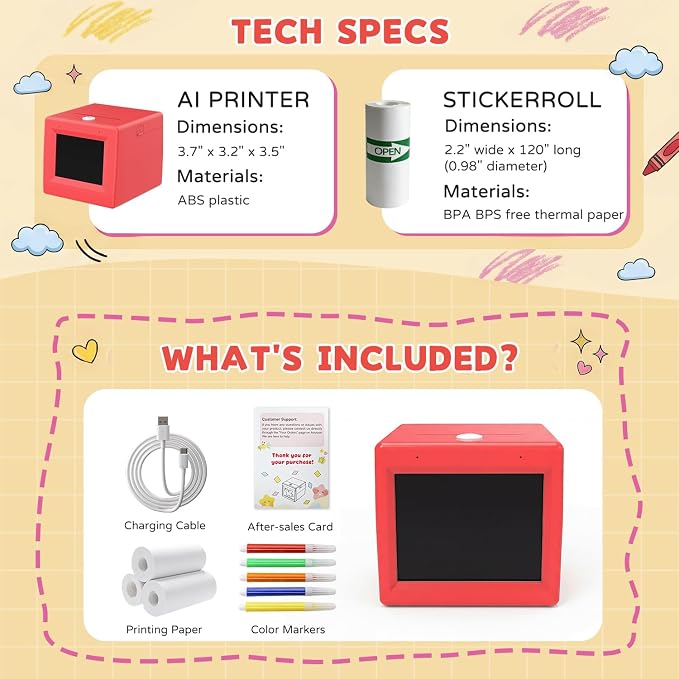 AI Voice Sticker Maker for Kids, Mini Inkless Thermal Printer, Portable Sticker Printer Machine Box for DIY Crafts, Journaling & Doodles, Birthday Toy Gift for Boys and Girls Ages 3+