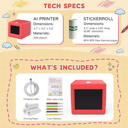 AI Voice Sticker Maker for Kids, Mini Inkless Thermal Printer, Portable Sticker Printer Machine Box for DIY Crafts, Journaling & Doodles, Birthday Toy Gift for Boys and Girls Ages 3+