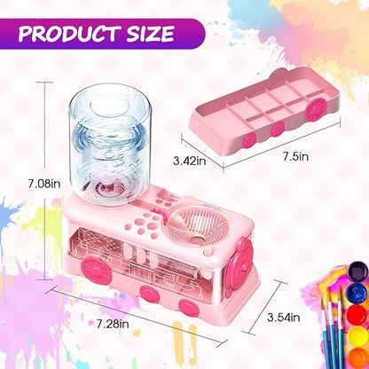 Paint Brush Cleaner with Paint Tray, Water Circulation Brush Rinser with Brush Holder, Watercolor/Oil and Water-Based Paint Brush Cleaner Tool, 400ml Capacity, Train Design, Gift for Artist Beginners