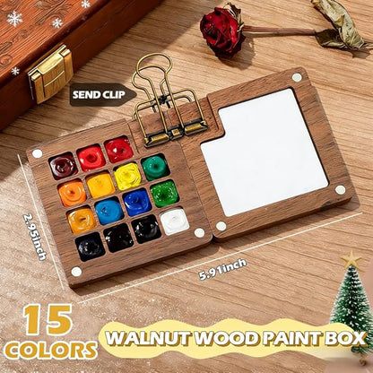 Walnut Wood Mini Watercolor Palette Kit