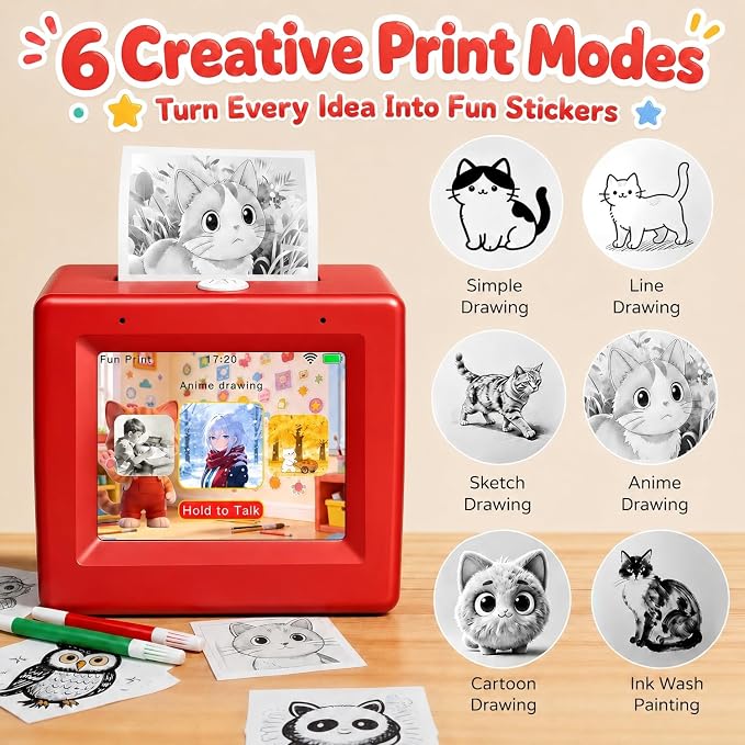 AI Voice Sticker Maker for Kids, Mini Inkless Thermal Printer, Portable Sticker Printer Machine Box for DIY Crafts, Journaling & Doodles, Birthday Toy Gift for Boys and Girls Ages 3+