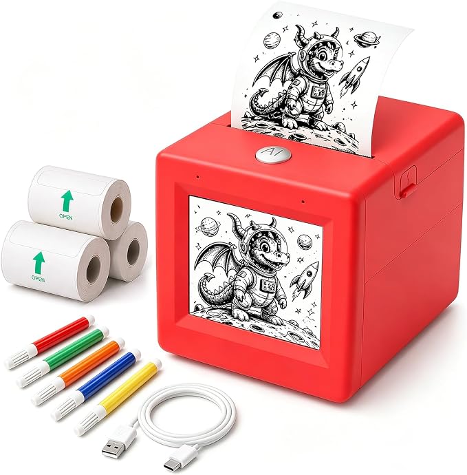 AI Voice Sticker Maker for Kids, Mini Inkless Thermal Printer, Portable Sticker Printer Machine Box for DIY Crafts, Journaling & Doodles, Birthday Toy Gift for Boys and Girls Ages 3+