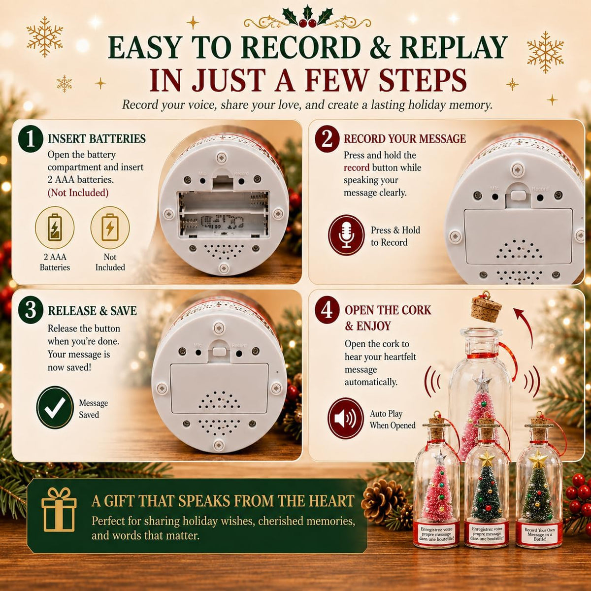 Recordable Christmas Tree in a Bottle Ornament, 25-Second Voice Message