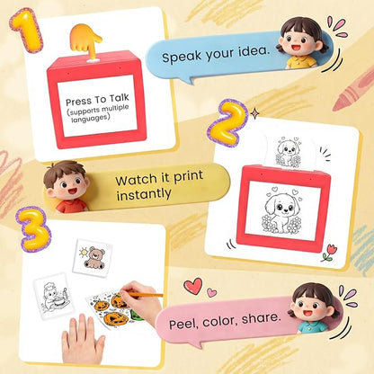 AI Voice Sticker Maker for Kids, Mini Inkless Thermal Printer, Portable Sticker Printer Machine Box for DIY Crafts, Journaling & Doodles, Birthday Toy Gift for Boys and Girls Ages 3+
