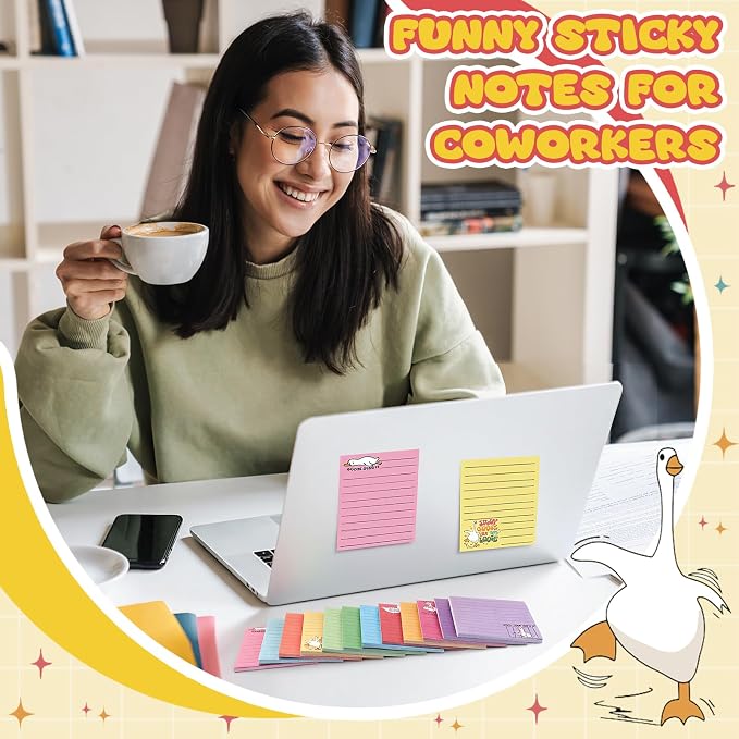 12 Pcs Funny Sticky Notes for Work 4x3 Inches Sarcastic Self Adhesive Notepads