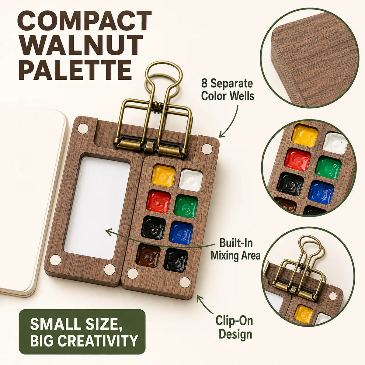 Walnut Wood Mini Watercolor Palette Kit